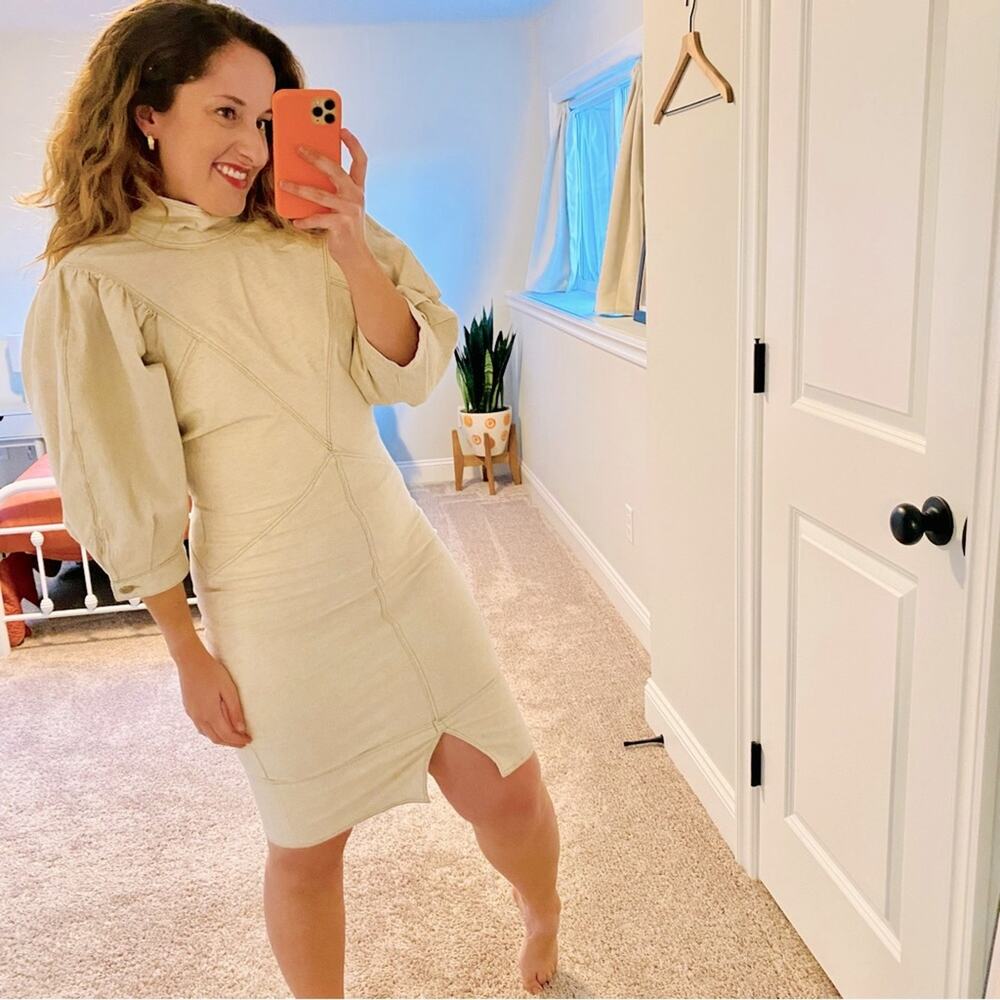 NWT Isabel Marant Etoie Cream Neutral Mockneck Long Sleeve Mini Dress 38 Small